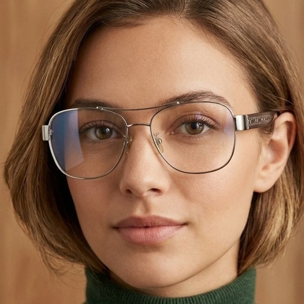 Coach HC 7064 L151 Silver Dark Grey Crystal Aviator Eyeglass Frames 56-16-135